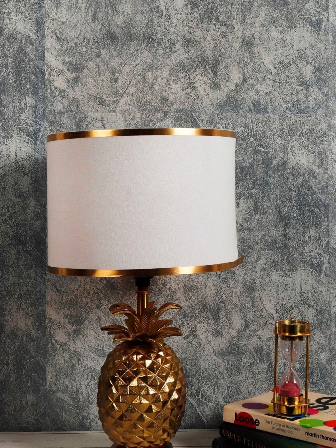 

Grated Ginger White & Gold-Toned Colourblocked Handcrafted Bedside Lamp