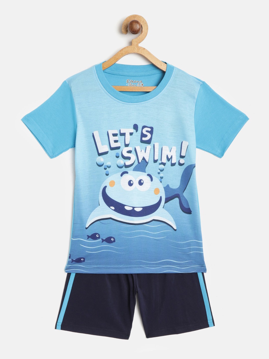 

Eteenz Boys Blue Printed T-shirt with Shorts
