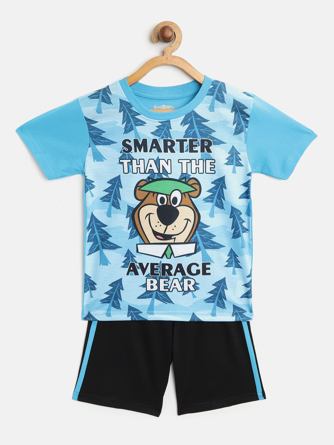 

Eteenz Boys Blue & Black Yogi Bear Print T-shirt with Shorts