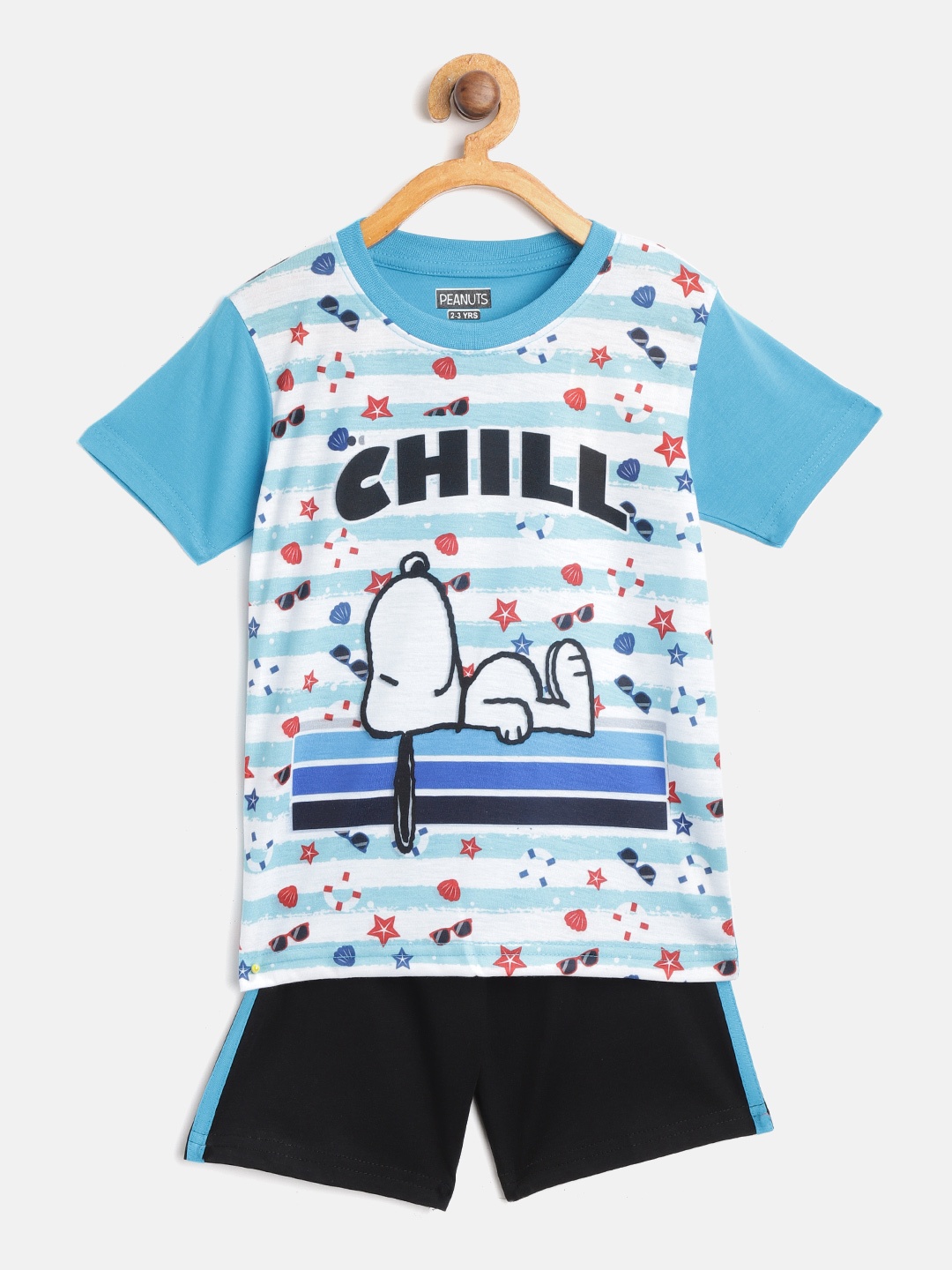 

Eteenz Boys Blue & Black Snoopy Print T-shirt with Shorts