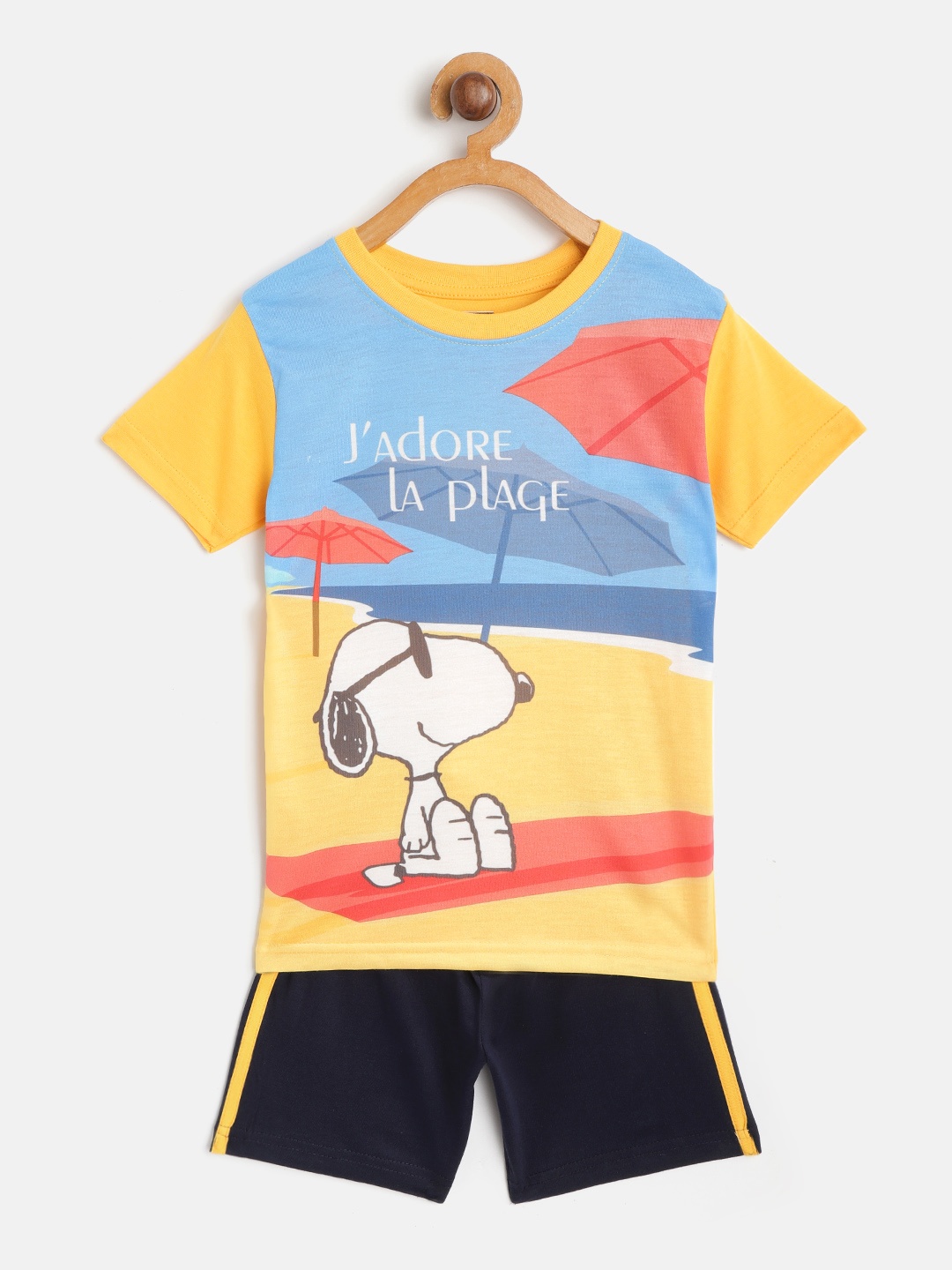 

Eteenz Boys Yellow & Navy Blue Snoopy Print T-shirt with Shorts