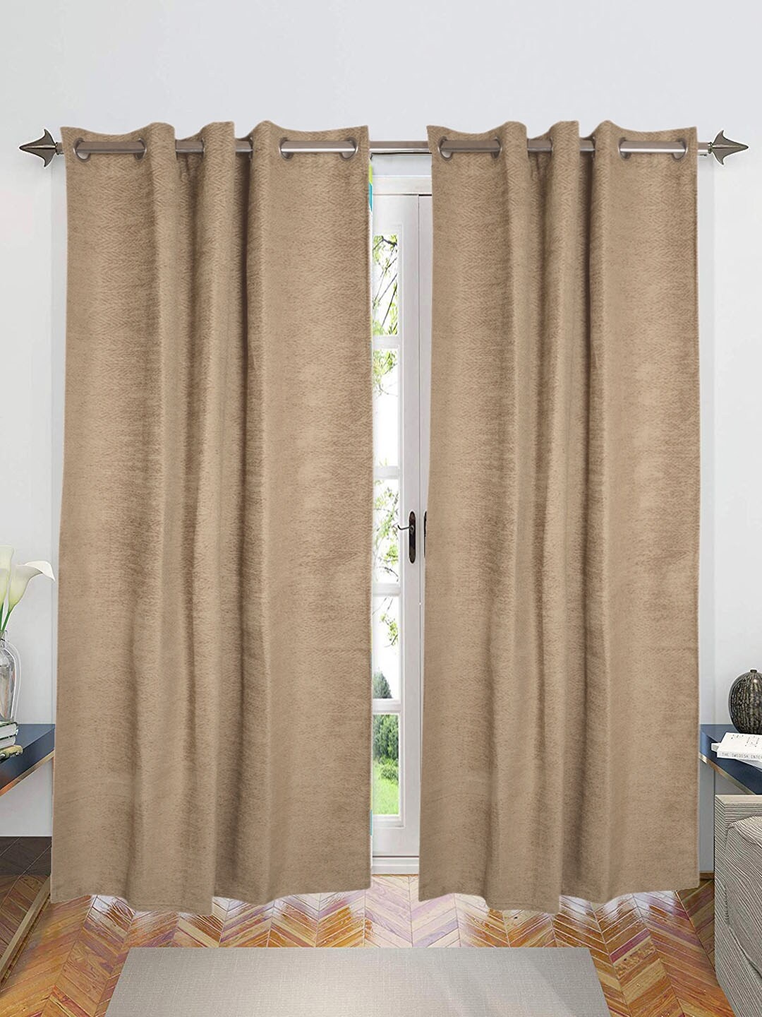 

Saral Home Zig-Zag Chenille BlackoutSet of 2 Beige Long Door Curtains