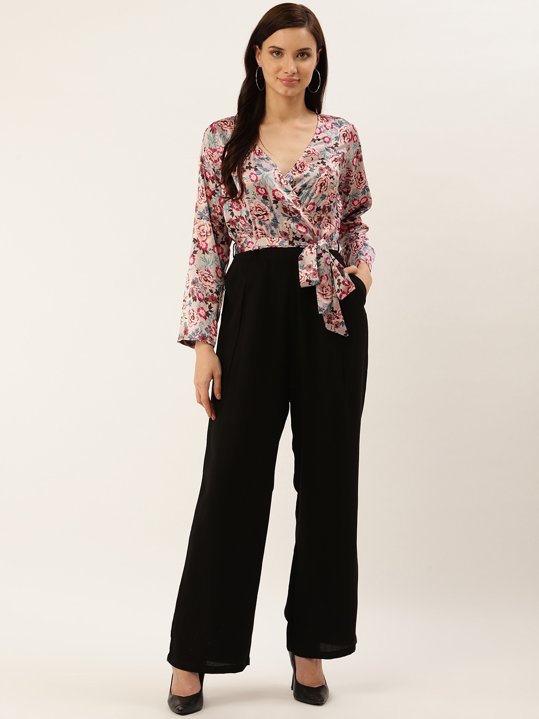 

Antheaa Women Pink & Black Satin Finish Printed Basic Jumpsuit
