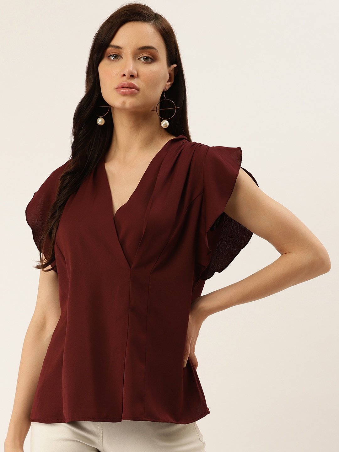 

Antheaa Women Maroon Solid Wrap Top