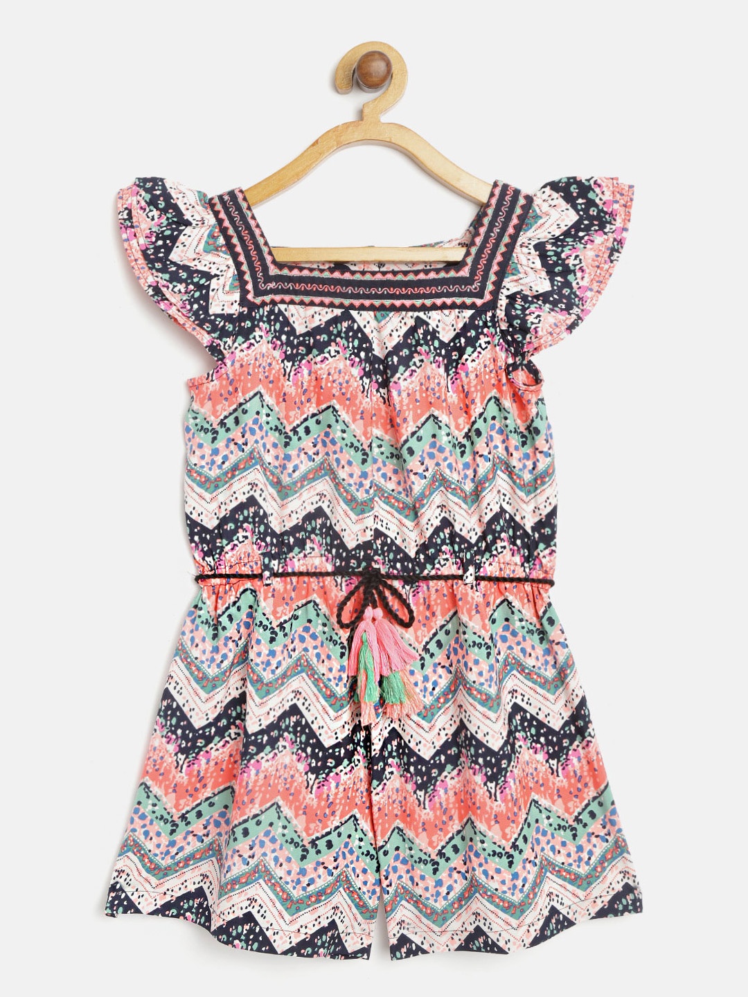 

Nauti Nati Girls Pink & Green Printed Playsuit