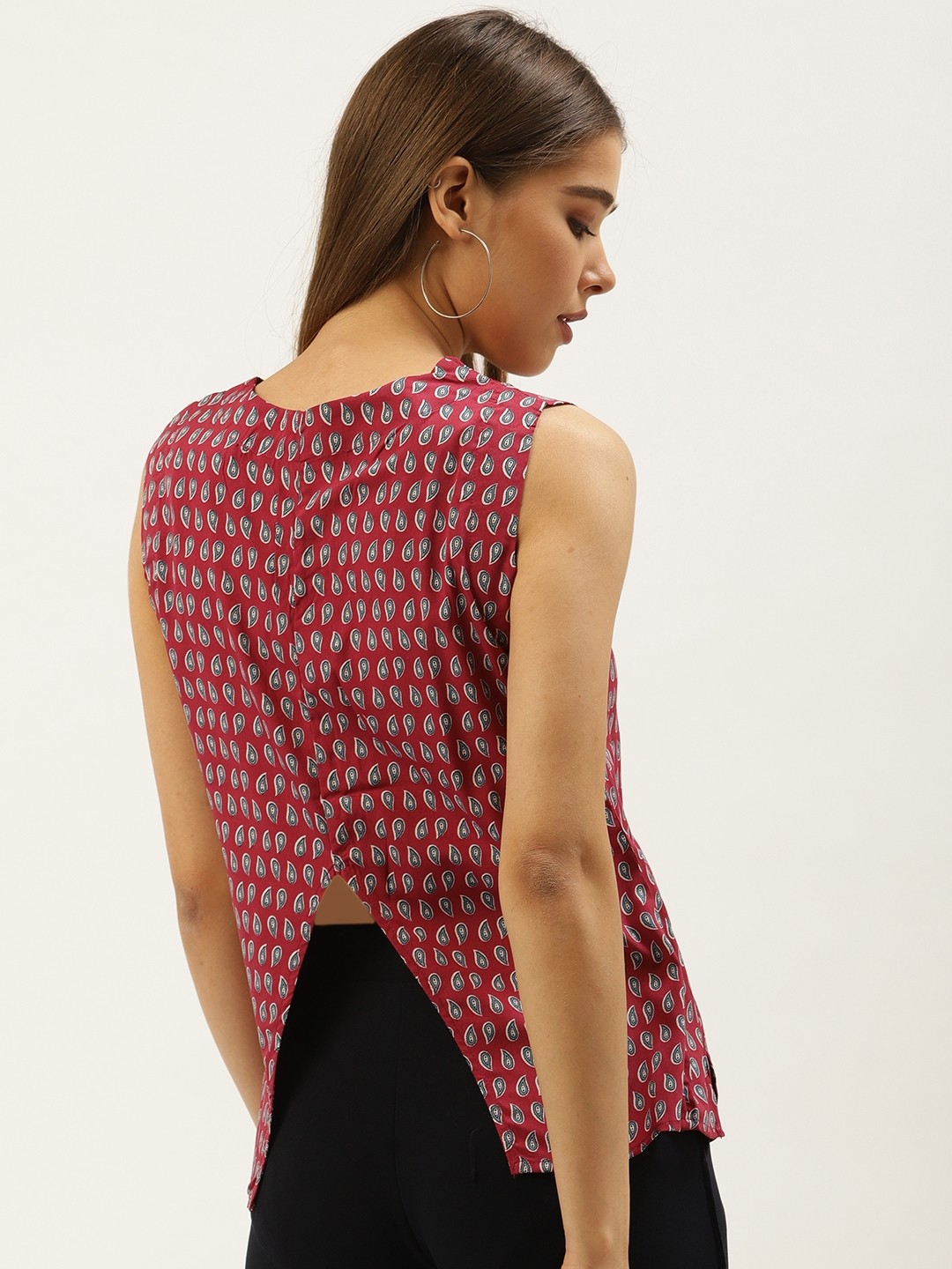 

An Episode Women Maroon & Blue Paisley Print Styled Back Top