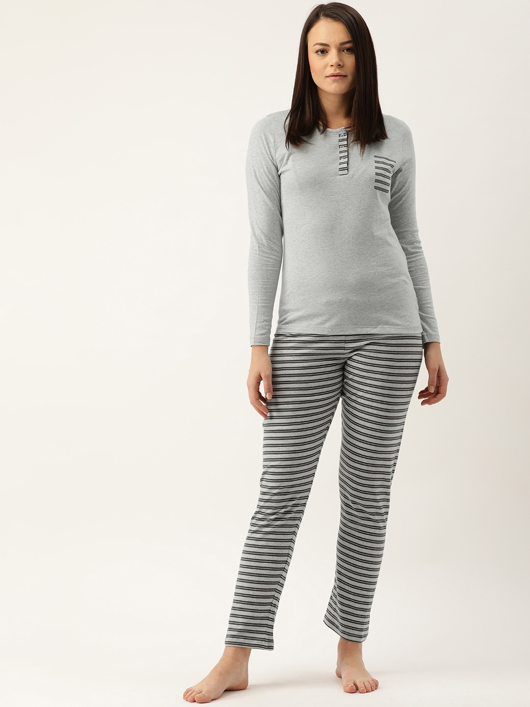

mackly Women Grey Melange Solid Night suit