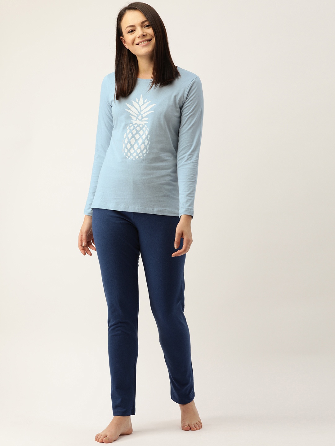 

mackly Women Blue Pineapple Print Pyjamas Set