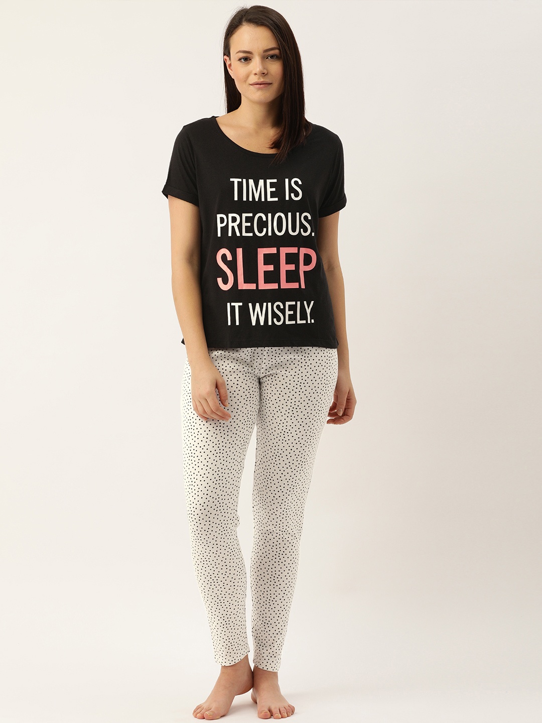 

mackly Women Black & White Printed Night suit