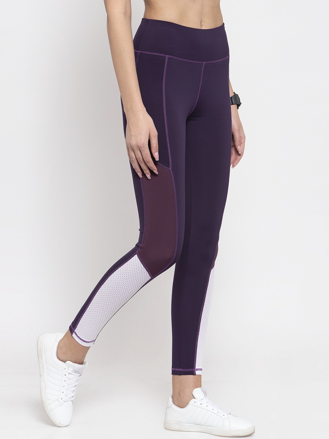 

Boston Club Women Purple & White Colourblocked Skinny-Fit Tights