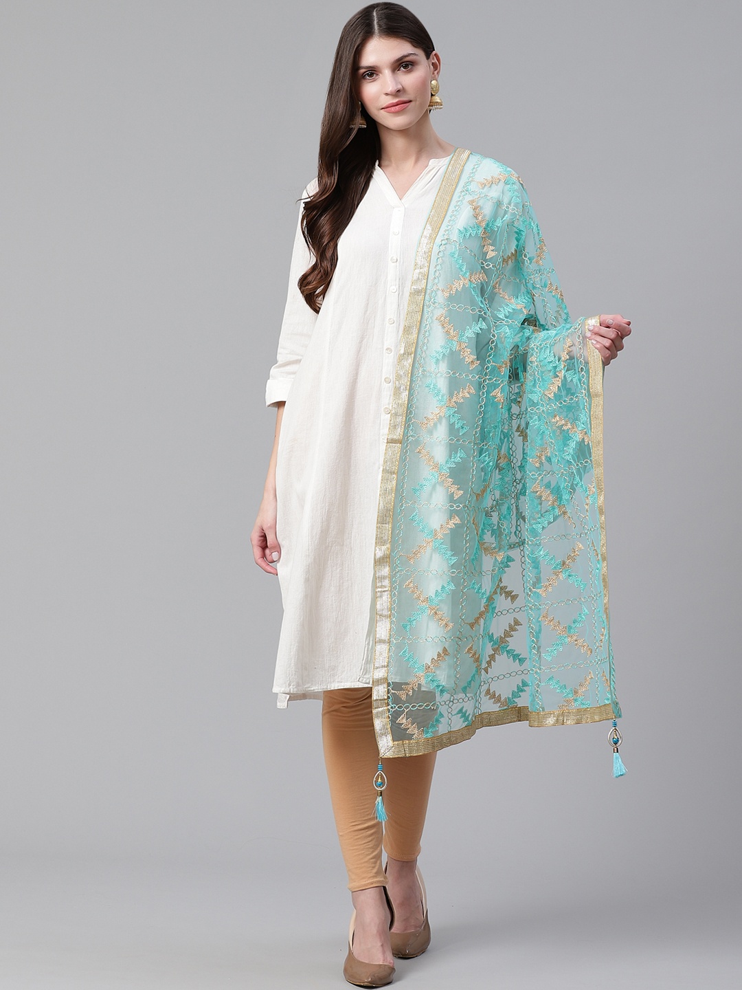 

WEAVERS VILLA Blue & Golden Embroidered Dupatta