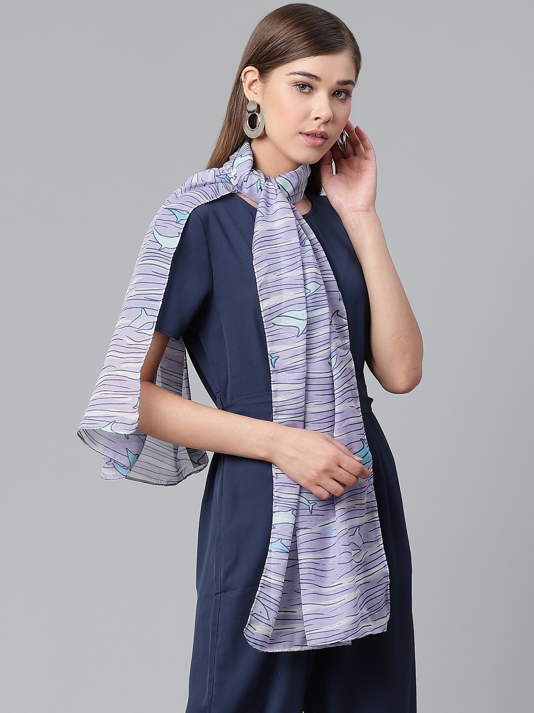 

WEAVERS VILLA Women Purple & Blue Printed Scarf