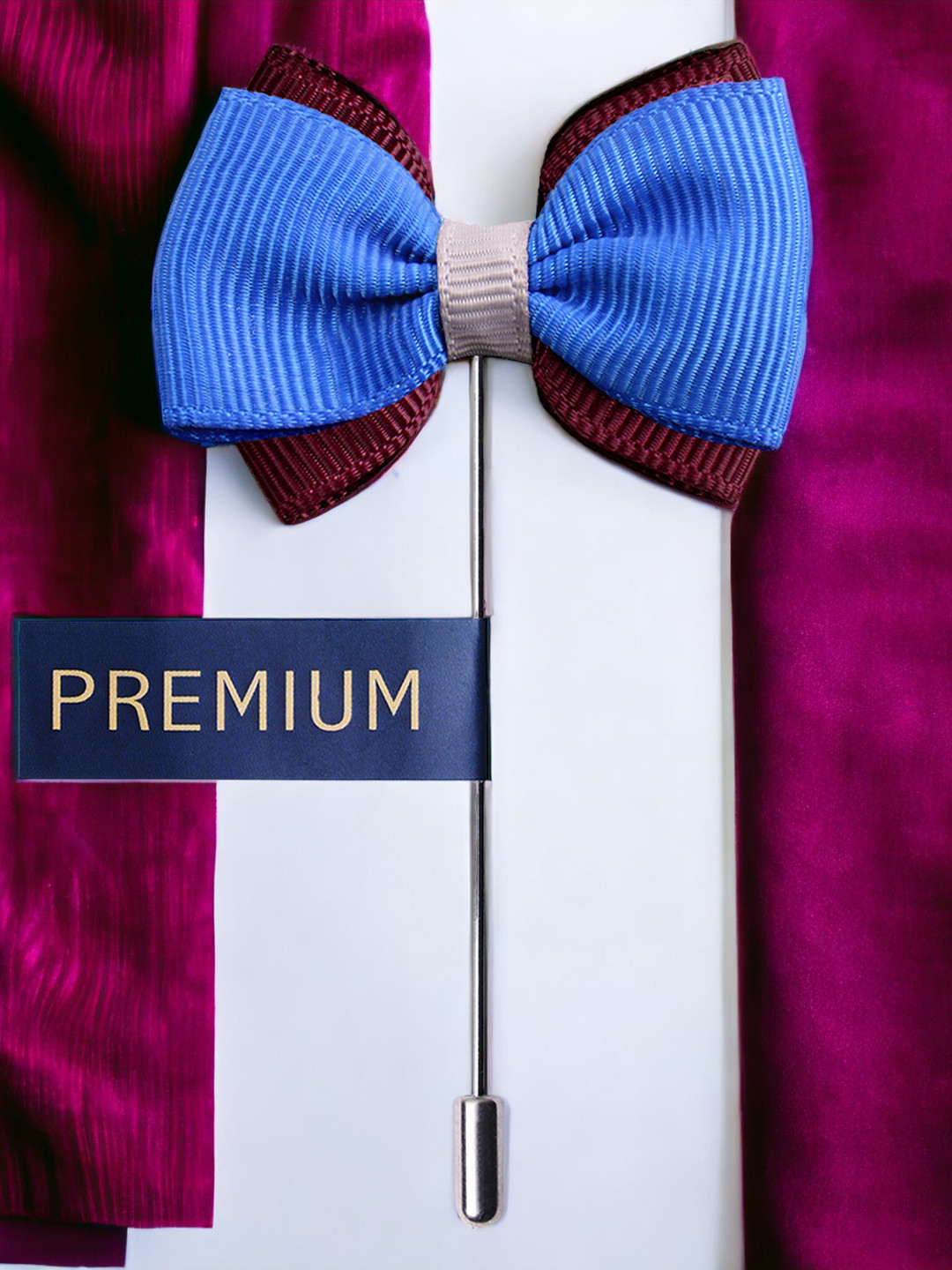

PELUCHE Unisex Blue & Purple The Graceful Bow Brooch Lapel Pin