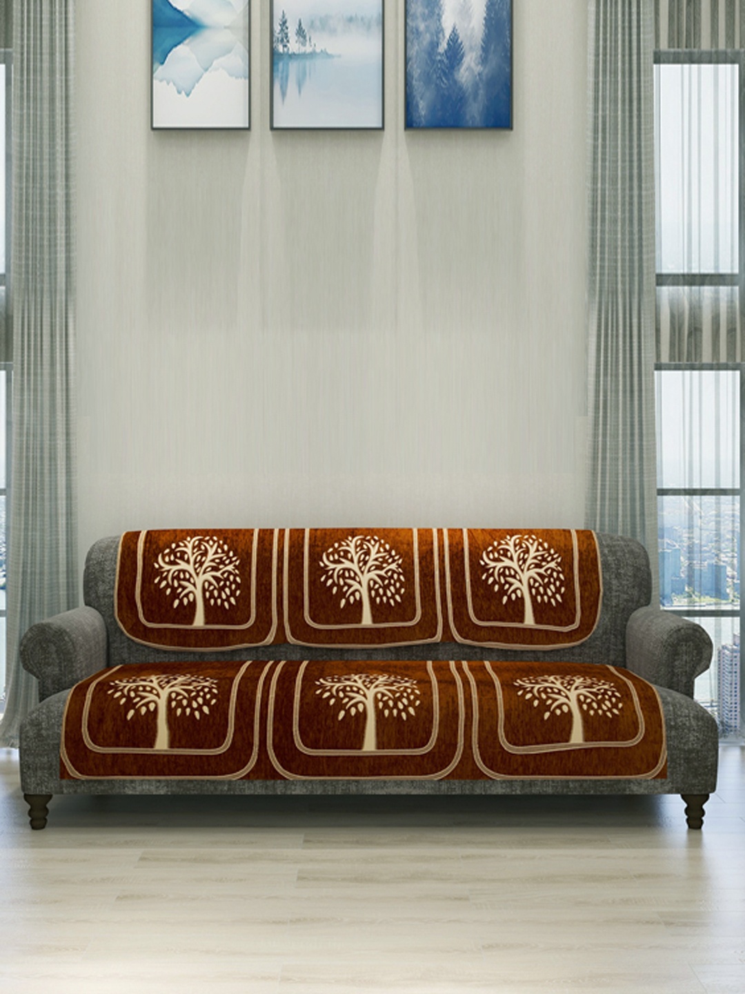 

ROMEE Set Of 6 Rust Brown Self-Design Sofa Cover