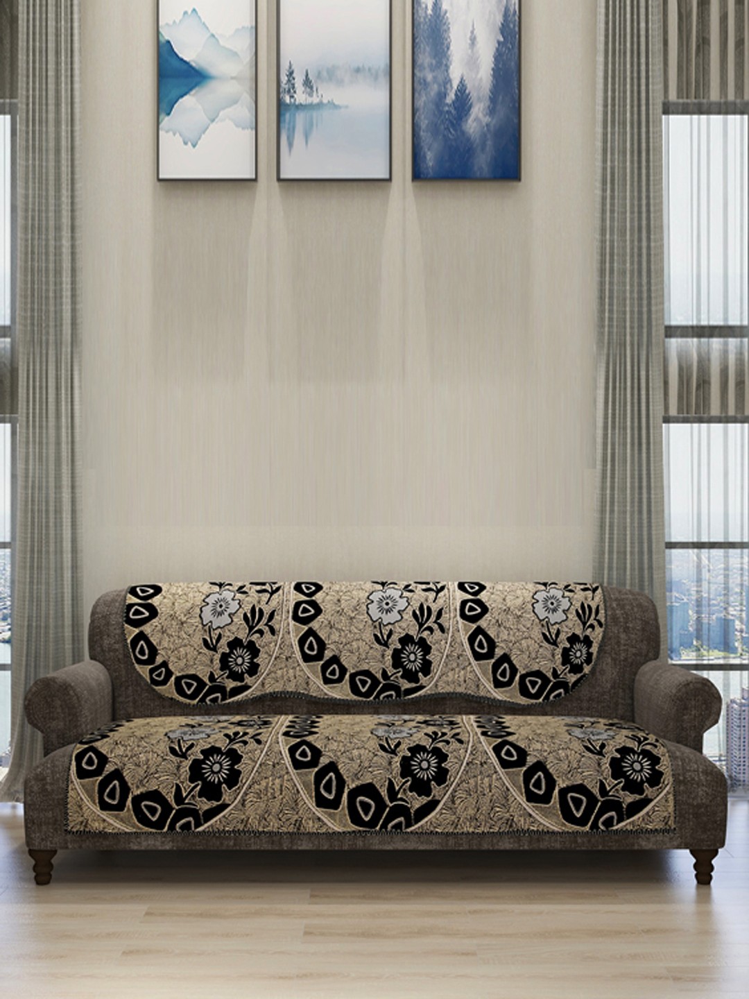 

ROMEE Set Of 6 Beige Self-Design Sofa Cover
