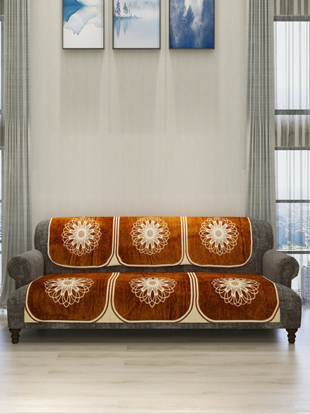 

ROMEE Set Of 6 Rust Brown Self-Design Sofa Cover