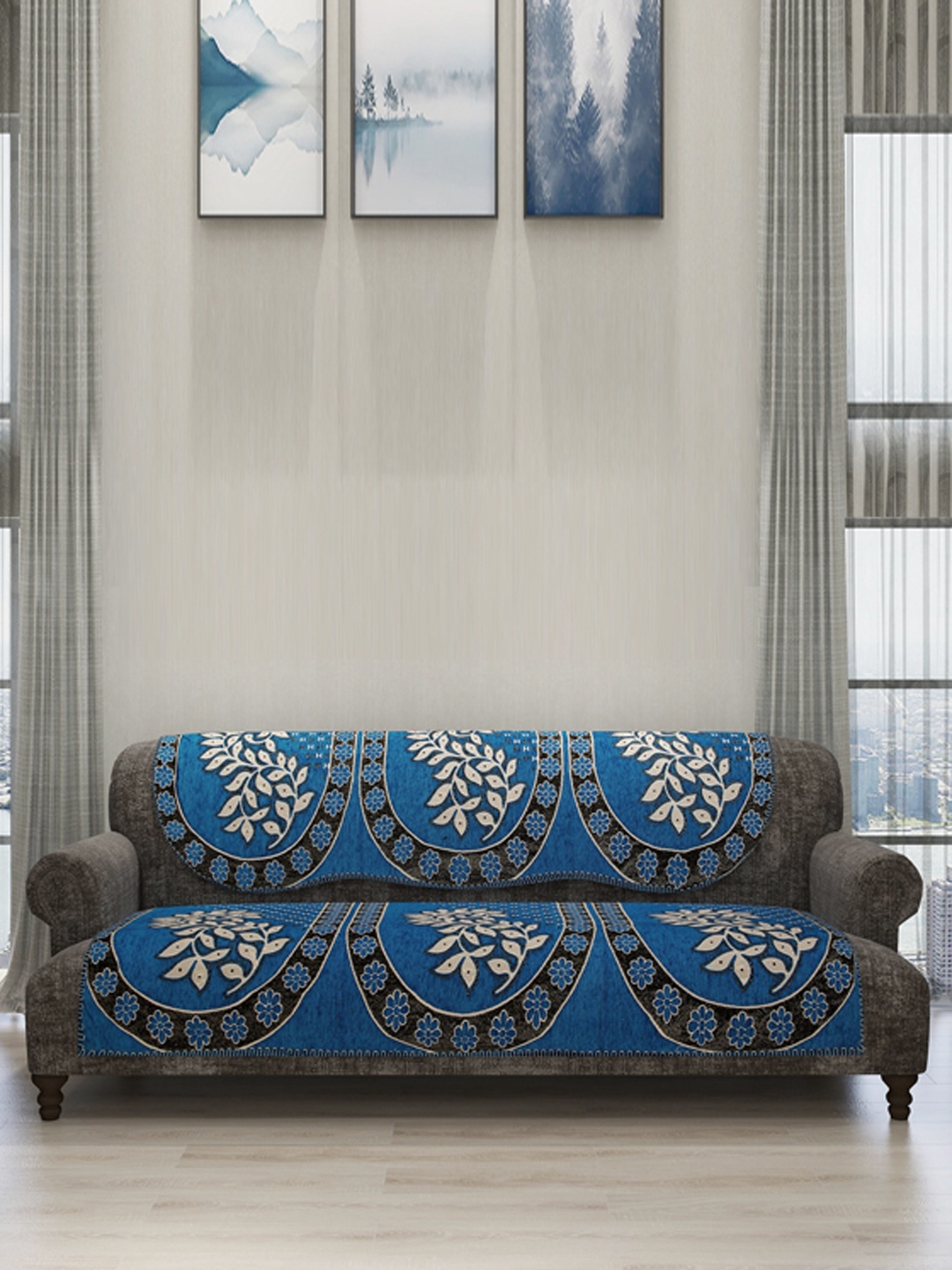 

ROMEE Set Of 6 Blue Self-Design Sofa Cover