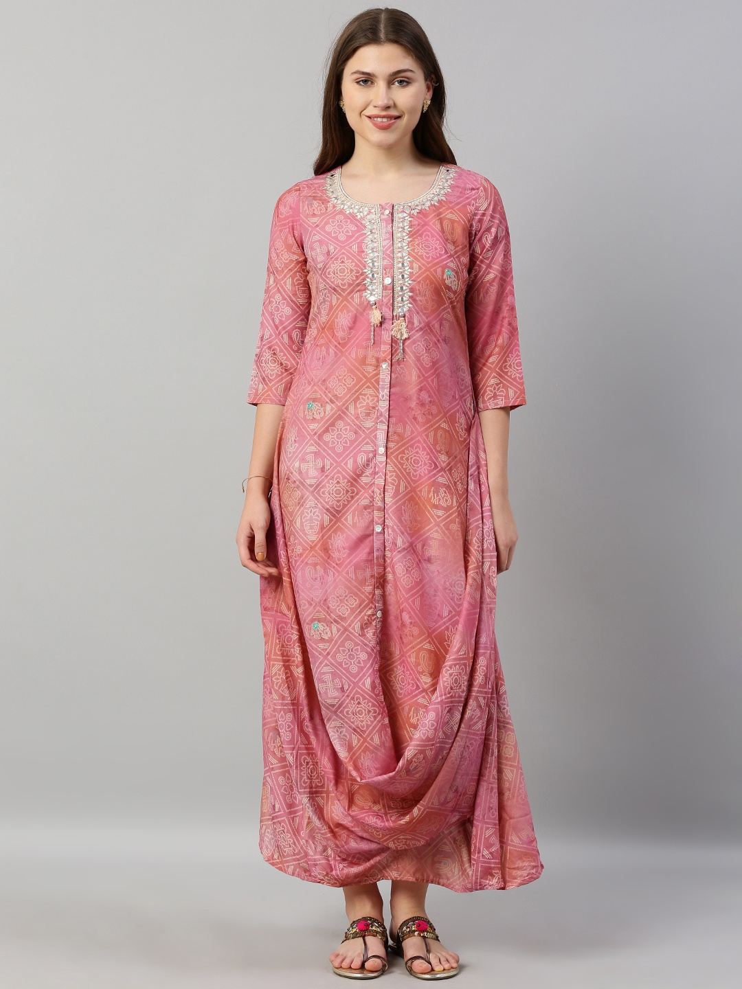 

Neerus Women Pink Printed A-Line Kurta