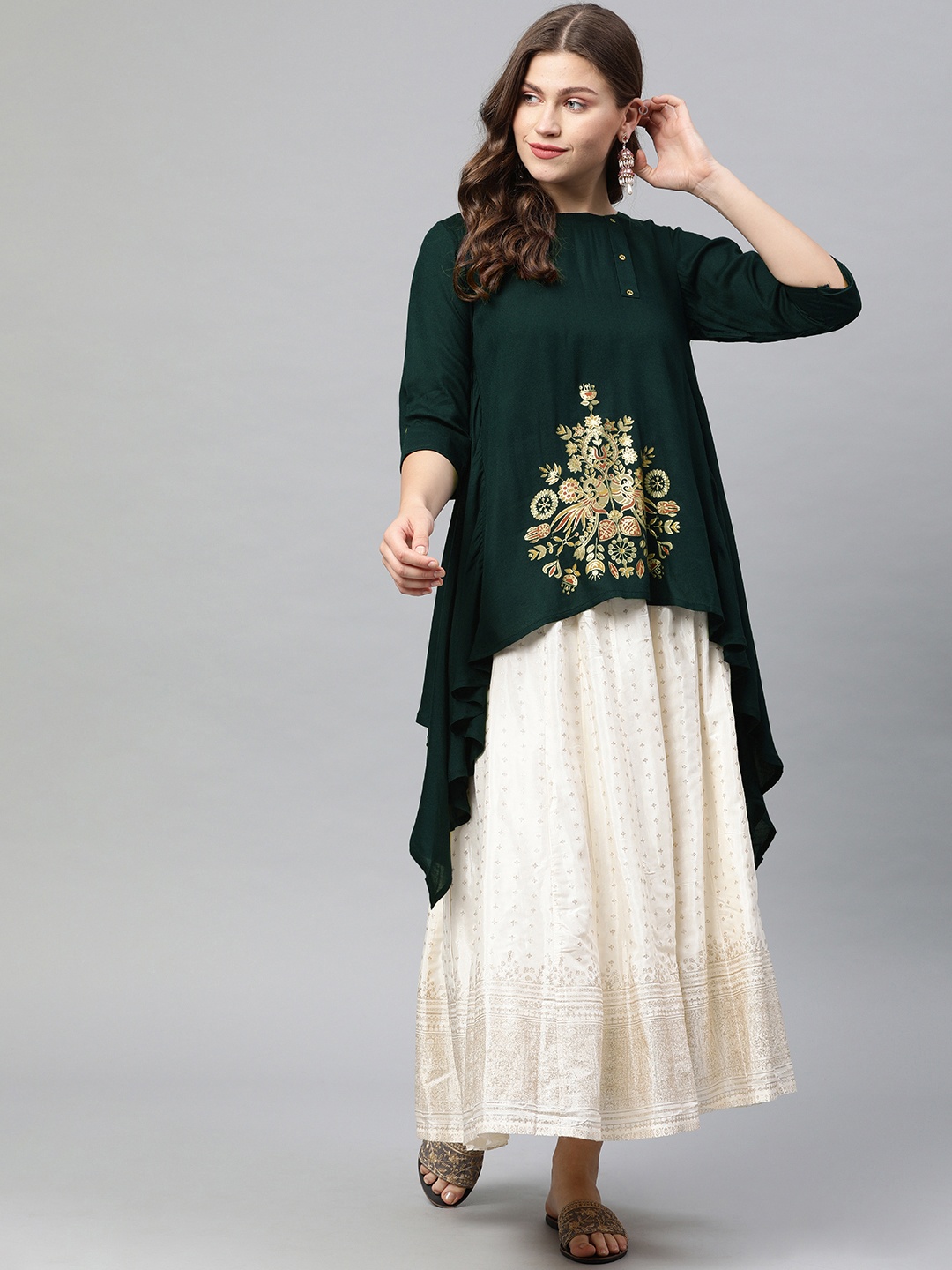 

Neerus Women Green Printed A-Line Tunic