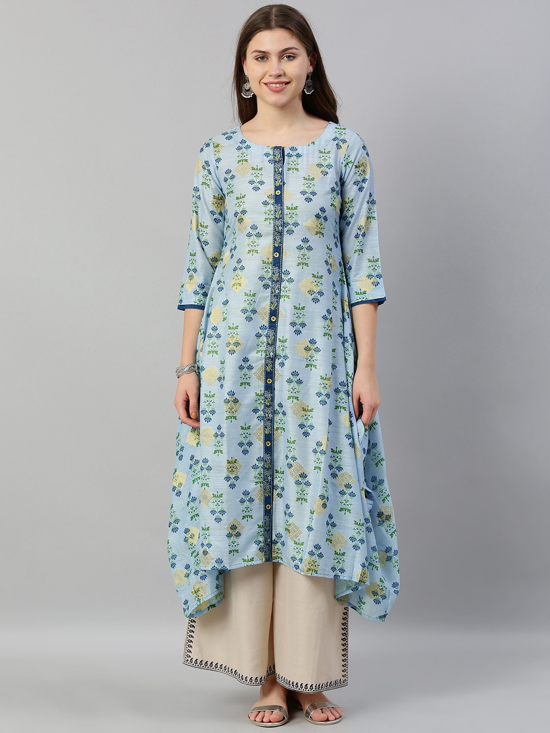 

Neerus Women Blue Printed Asymmetric A-Line Kurta