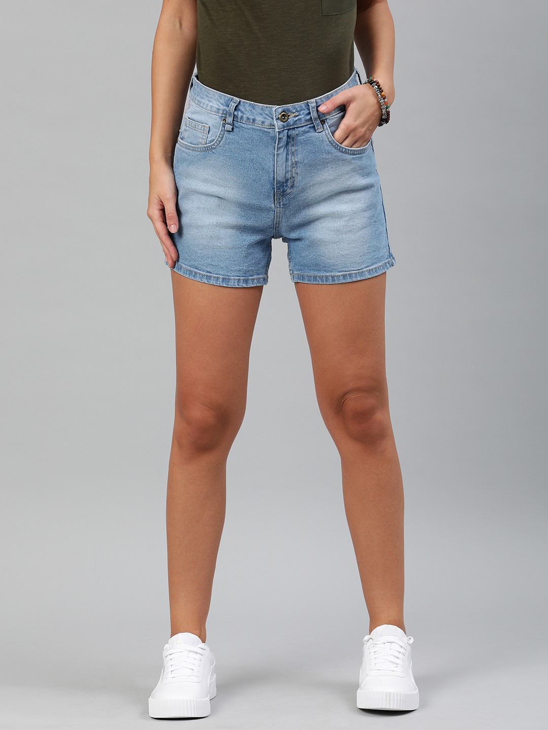 

Roadster Women Blue Washed Regular Fit Denim Shorts