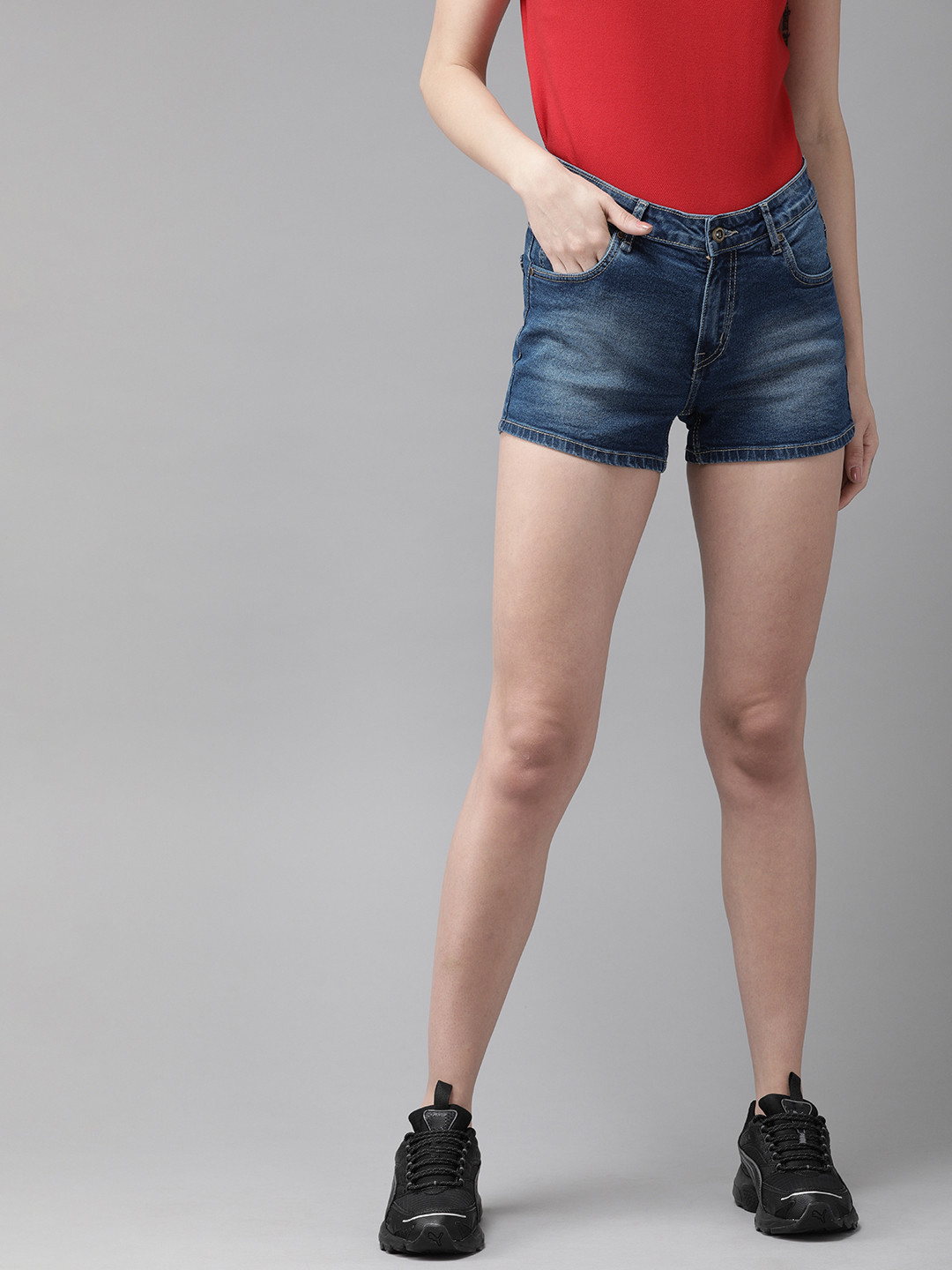 

Roadster Women Blue Washed Regular Fit Denim Shorts