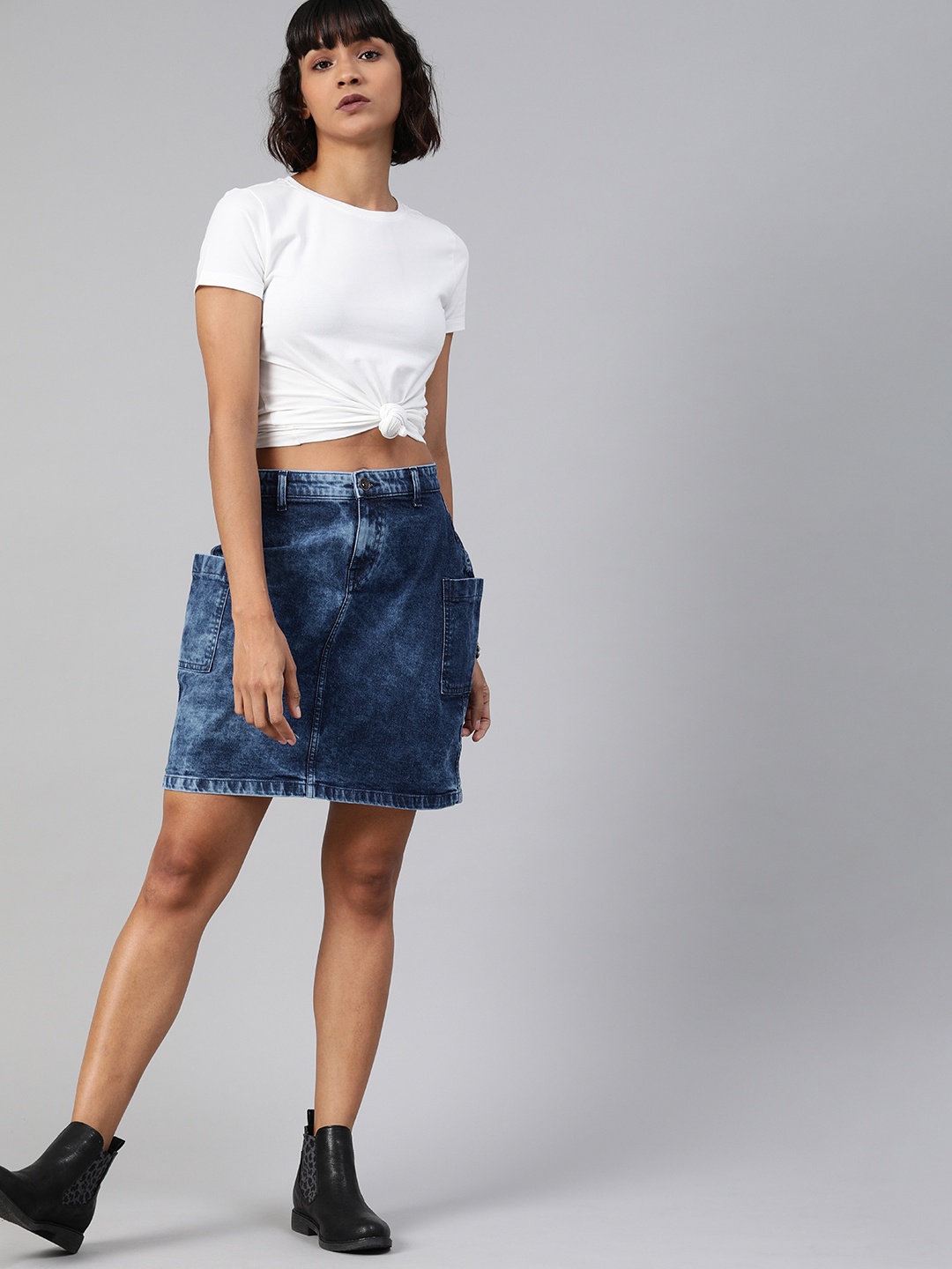 

Roadster Woman's Blue Solid Denim Skirt