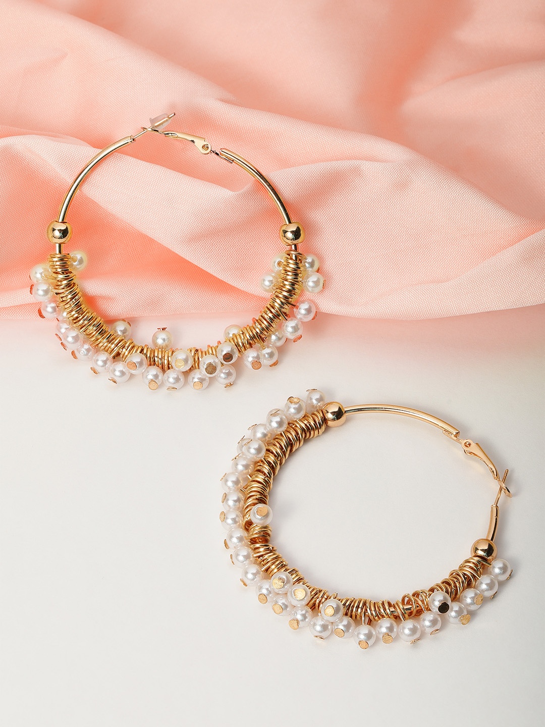 

Rubans Gold-Plated & White Circular Hoop Earrings