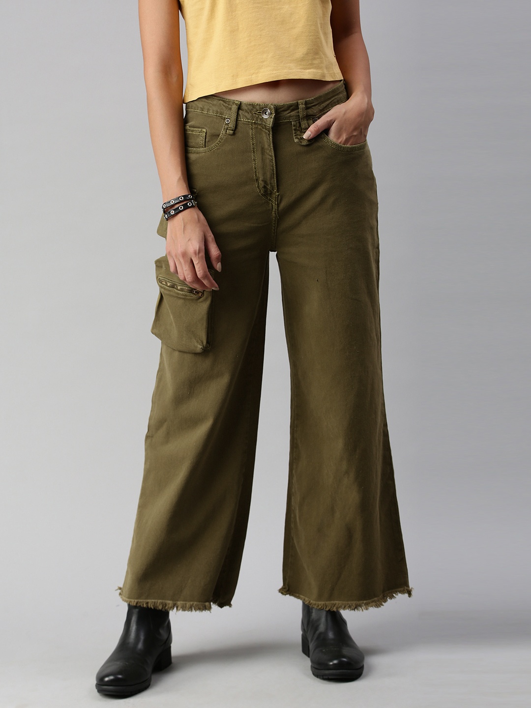 

Roadster Women Olive Green Wide Leg High-Rise Jeans