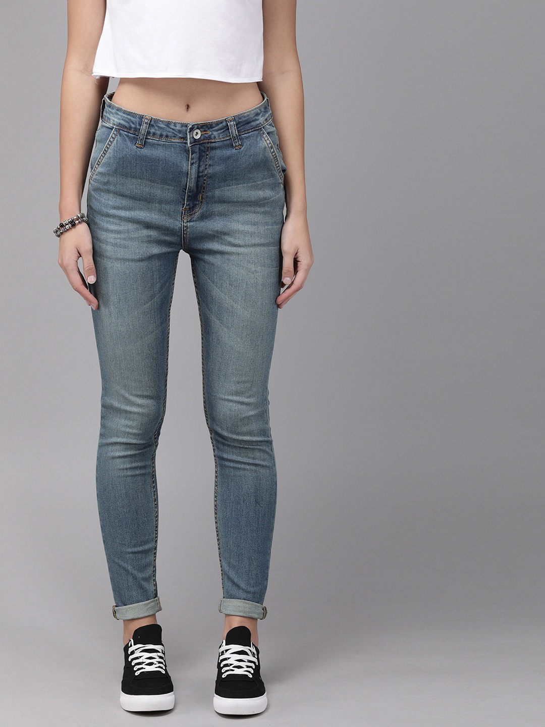 

Roadster Women Blue Super Skinny Fit High-Rise Cross Clean Look Stretchable Jeans