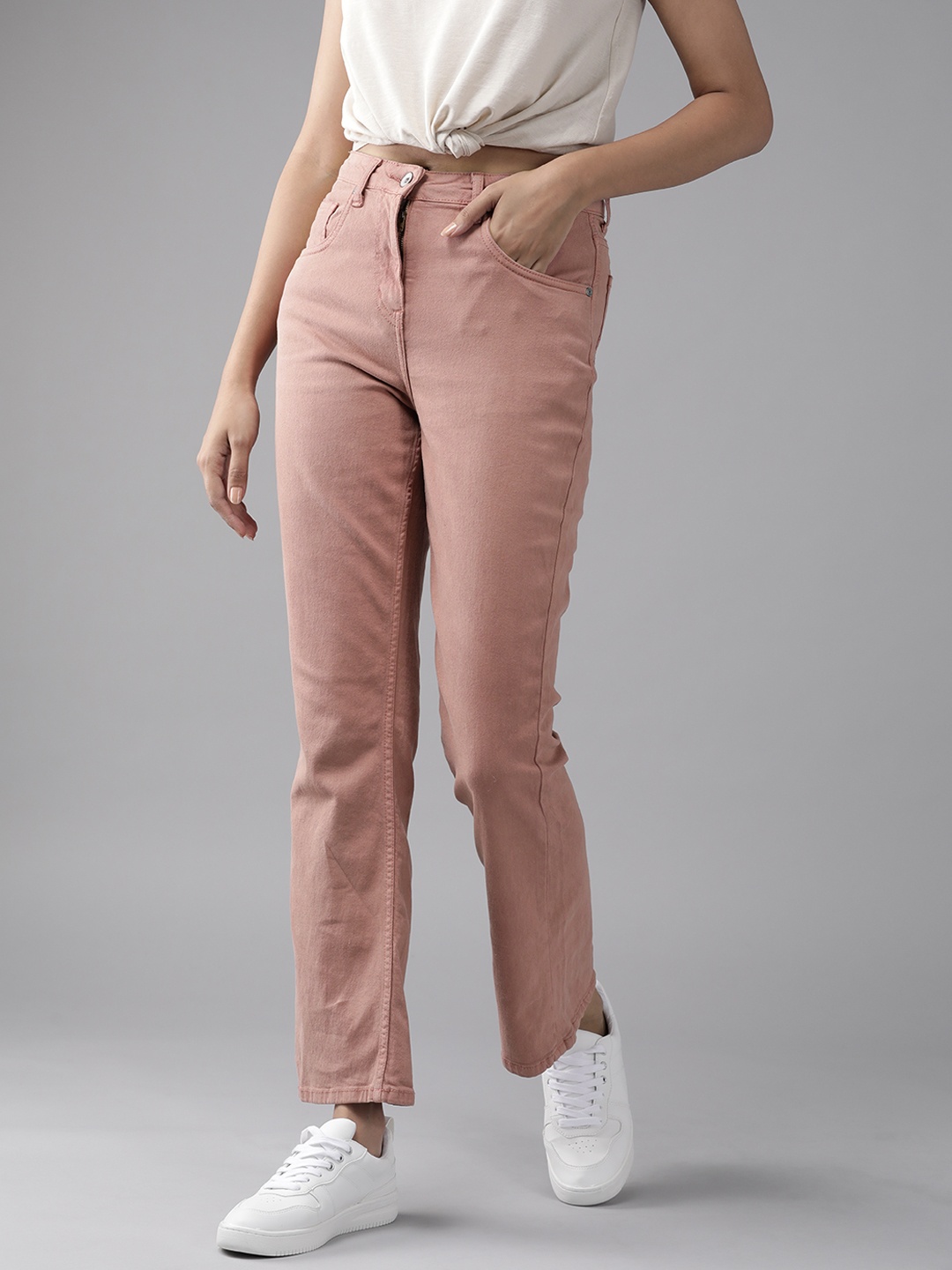 

Roadster Women Pink Flare Fit High-Rise Light Fade Stretchable Jeans