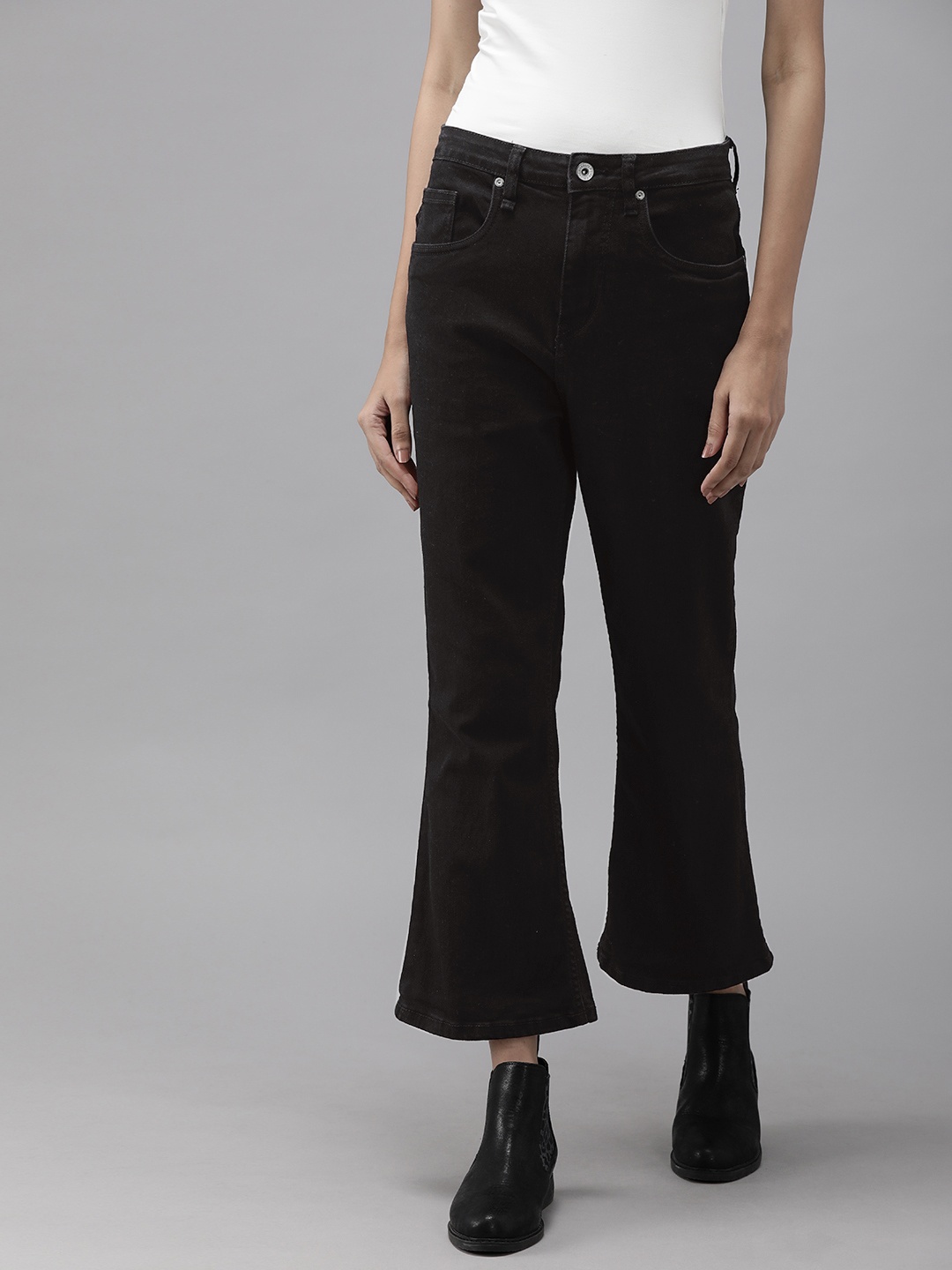 

Roadster Women Black Flared Fit High-Rise Clean Look Stretchable Jeans