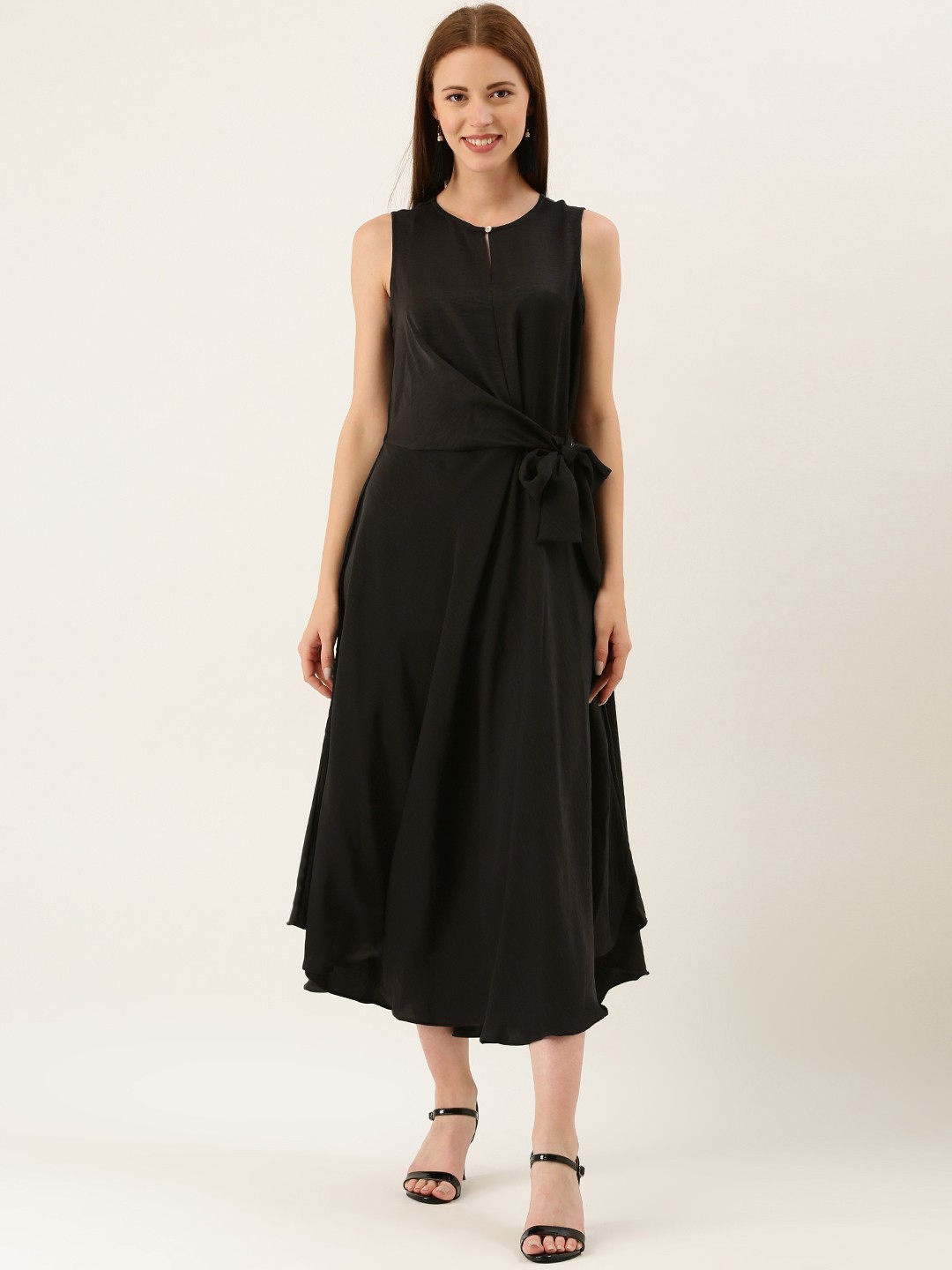 

AND Women Black Solid Fit and Flare Dress With Tie-Ups