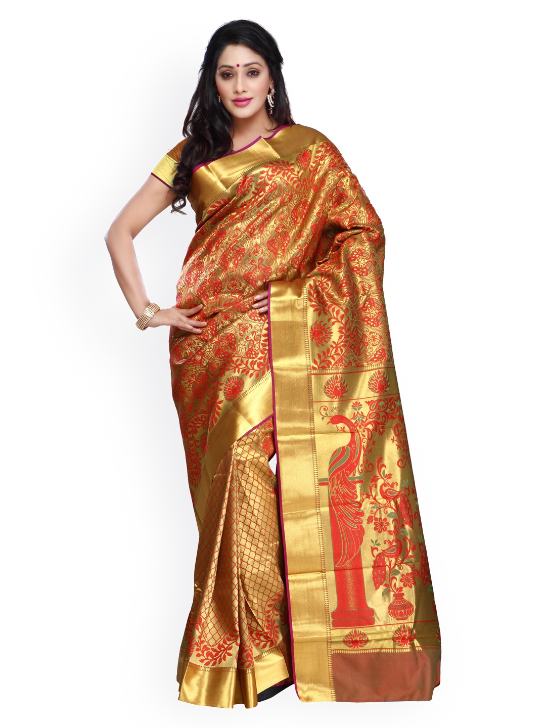 

Varkala Silk Sarees Red & Gold-Toned Brocade Art Silk Traditional Saree