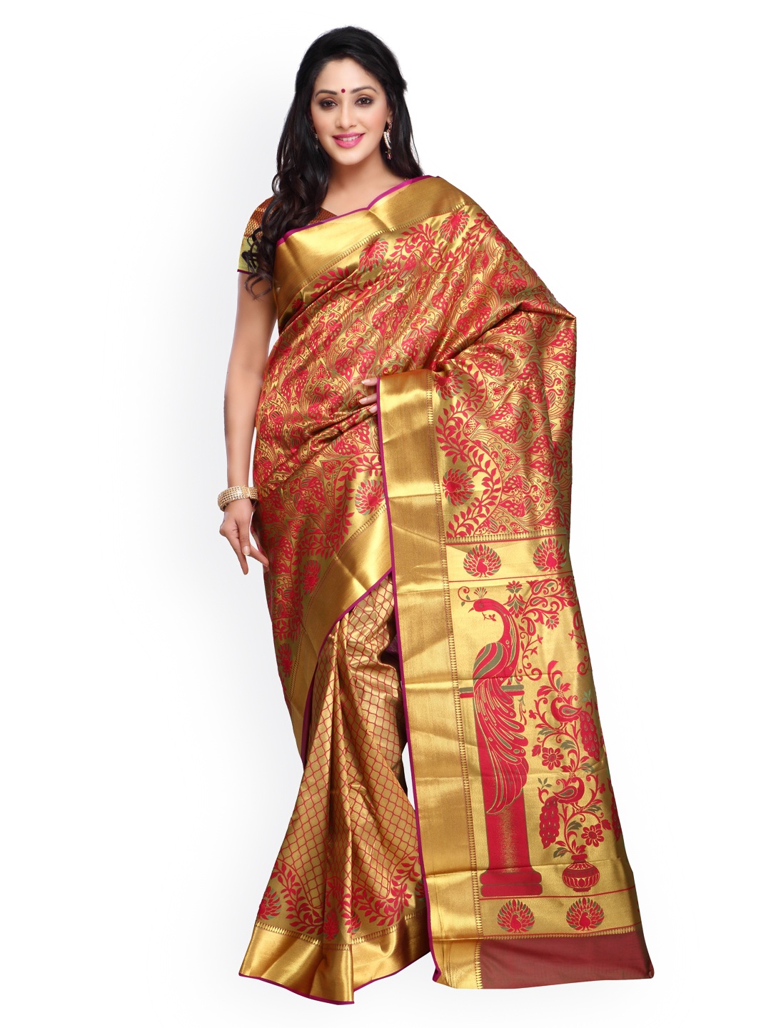 

Varkala Silk Sarees Magenta & Gold-Toned Brocade Art Silk Traditional Saree