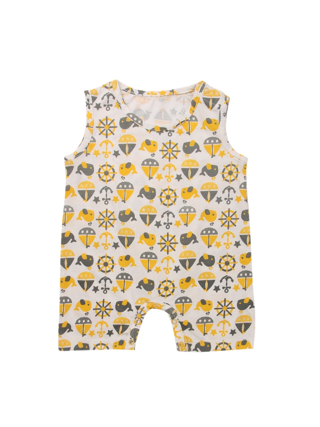 

Nino Bambino Infant Girls Off-White & Yellow Printed Organic Cotton Sustainable Romper