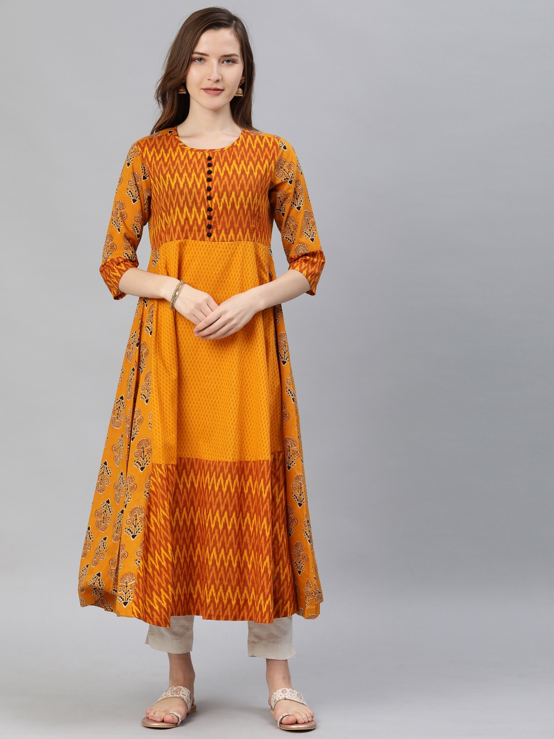 

YASH GALLERY Women Mustard Yellow Printed A-Line Kurta