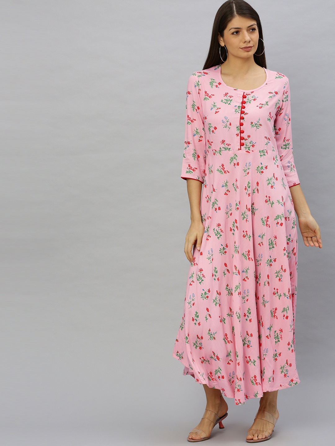 

YASH GALLERY Women Pink & Green Printed Maxi Dress