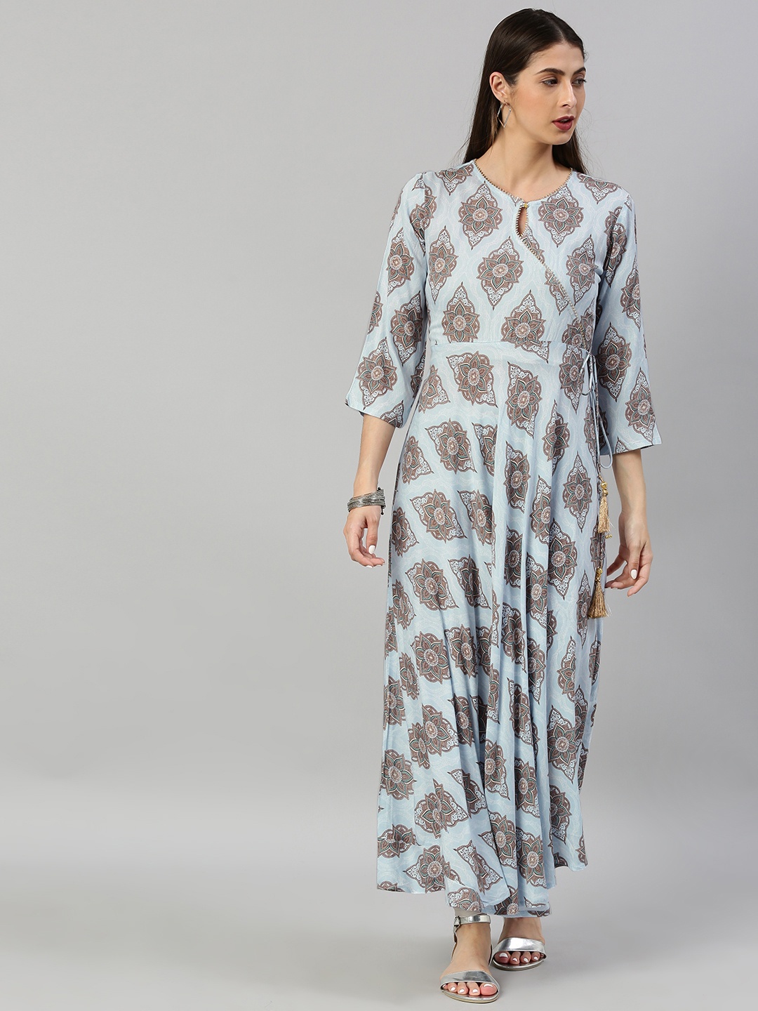 

YASH GALLERY Women Blue & Brown Printed A-Line Kurta