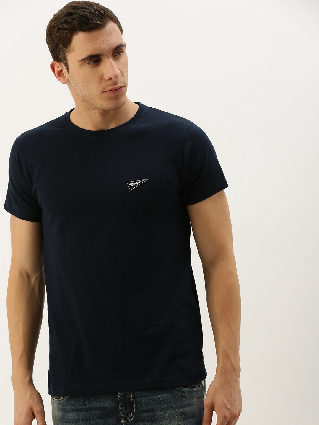 

DILLINGER Men Navy Blue Solid Regular Fit Round Neck Pure Cotton T-shirt