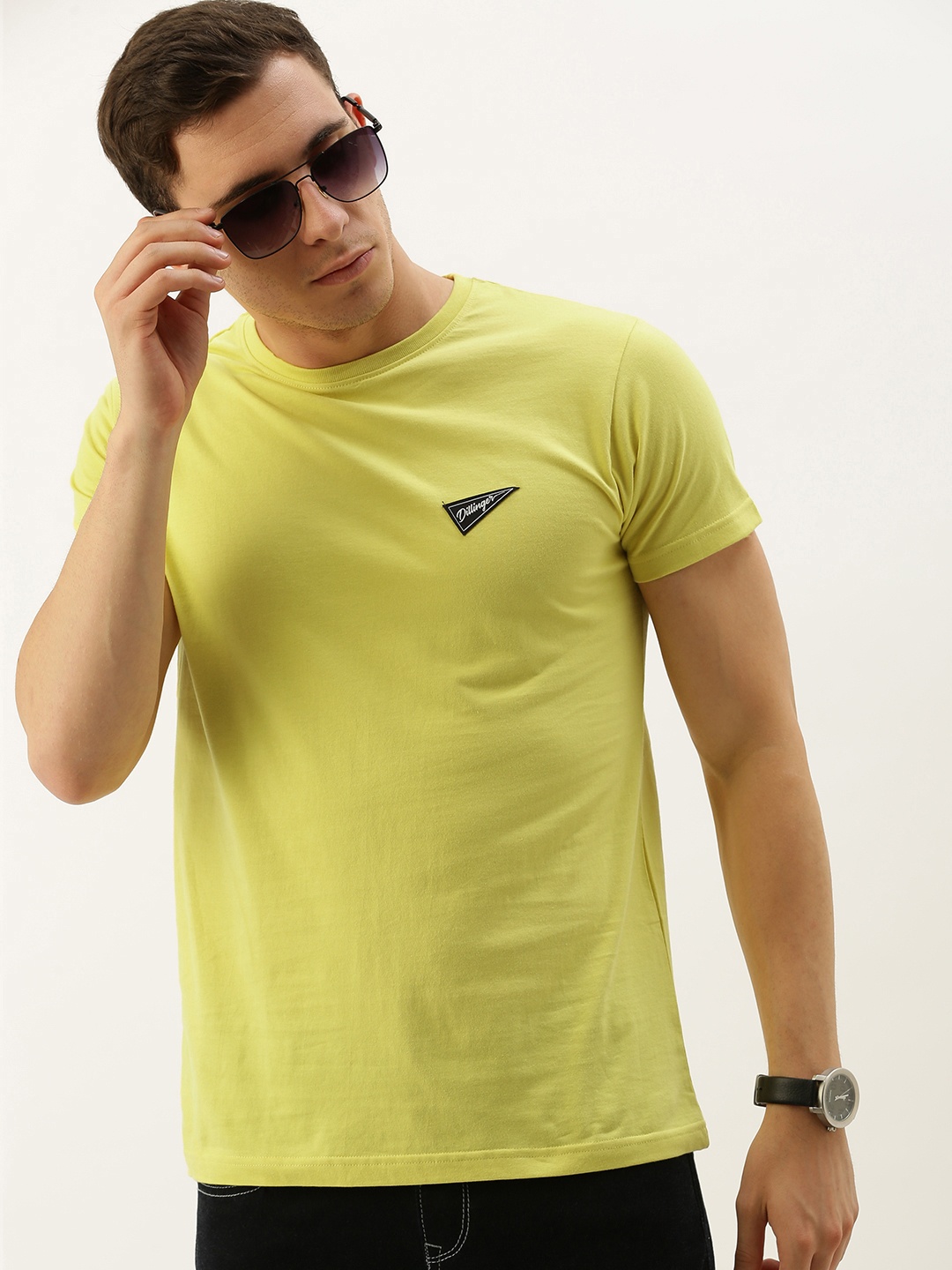 

DILLINGER Men Yellow Solid Regular Fit Round Neck Pure Cotton T-shirt