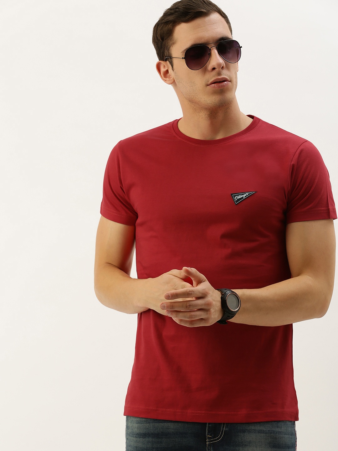 

DILLINGER Men Red Solid Round Neck Pure Cotton T-shirt