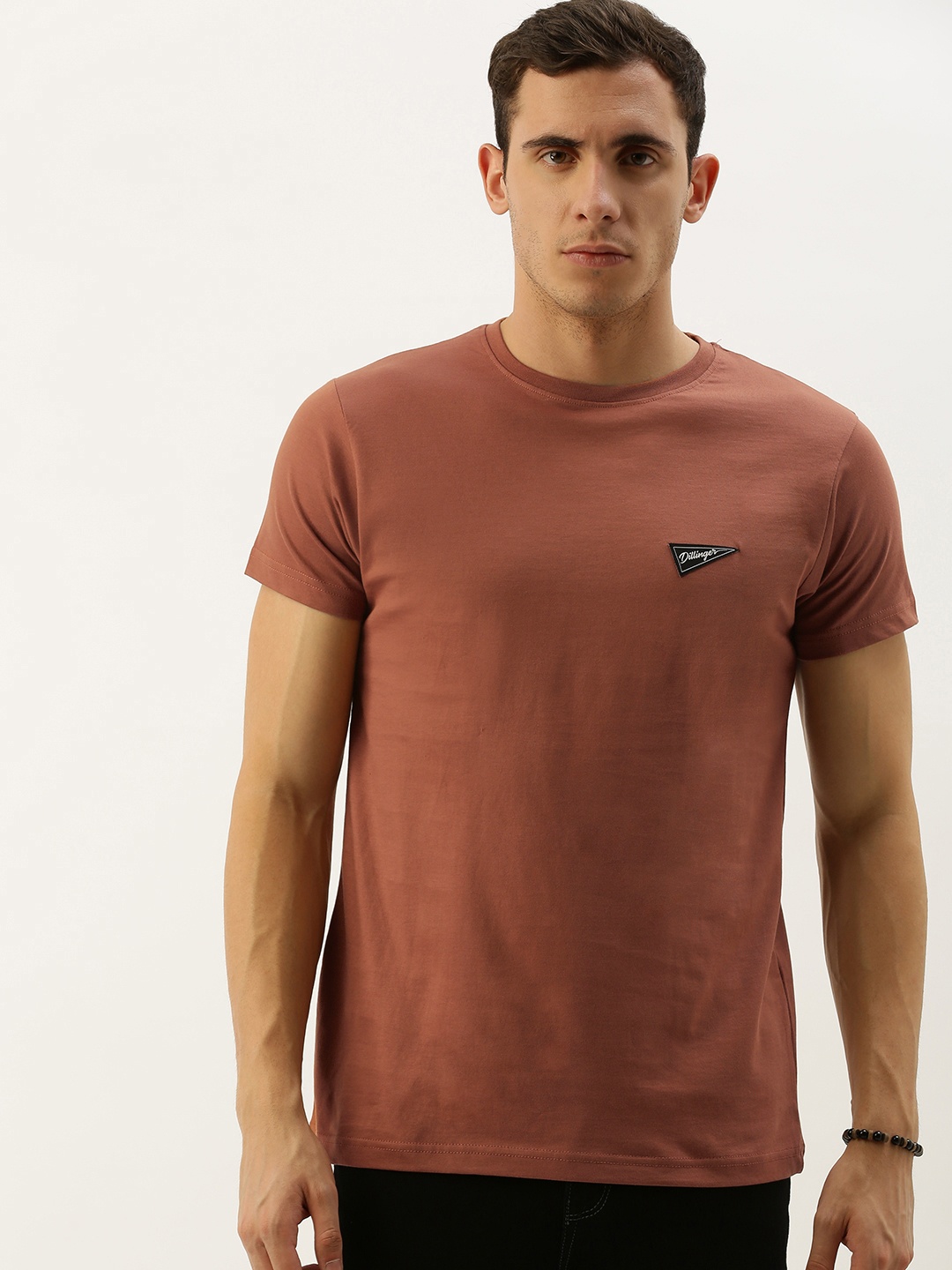 

DILLINGER Men Brown Solid Round Neck Pure Cotton T-shirt