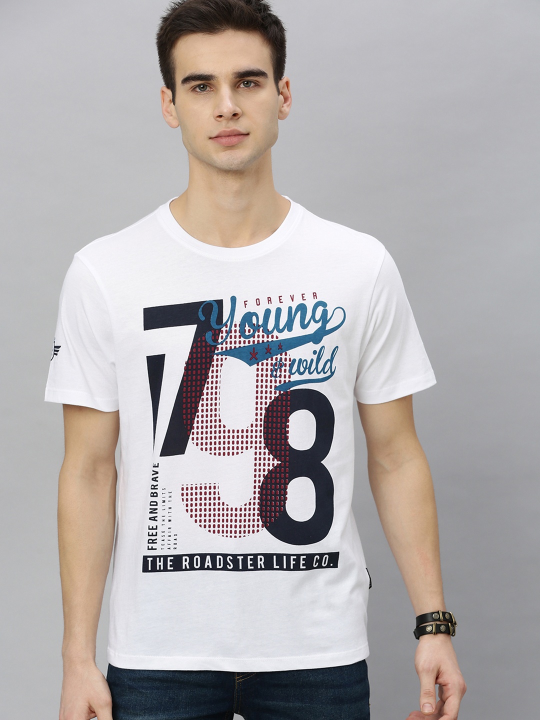 

Roadster Men White Printed Round Neck T-shirt