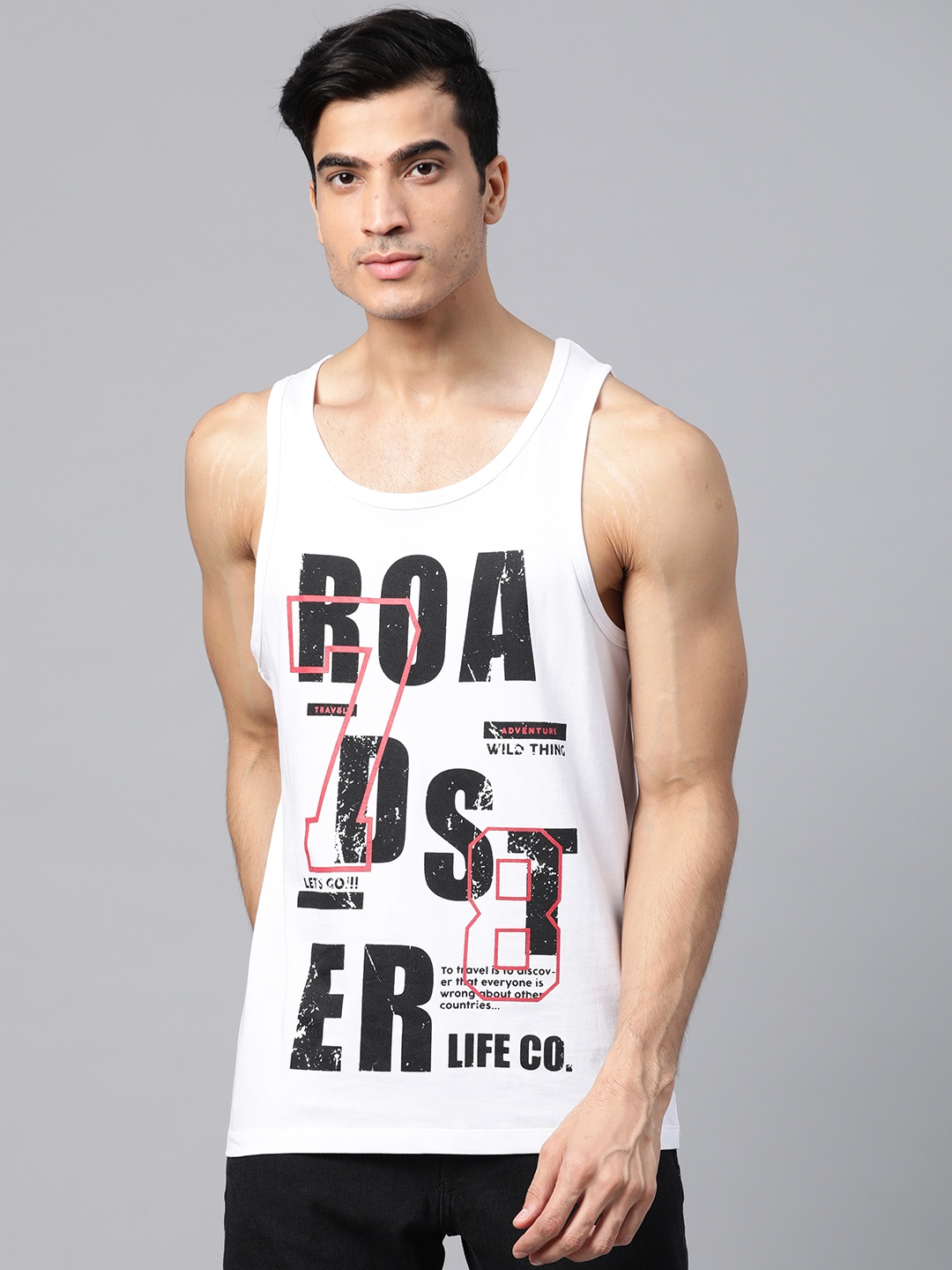 

Roadster Men White & Black Printed Round Neck T-shirt