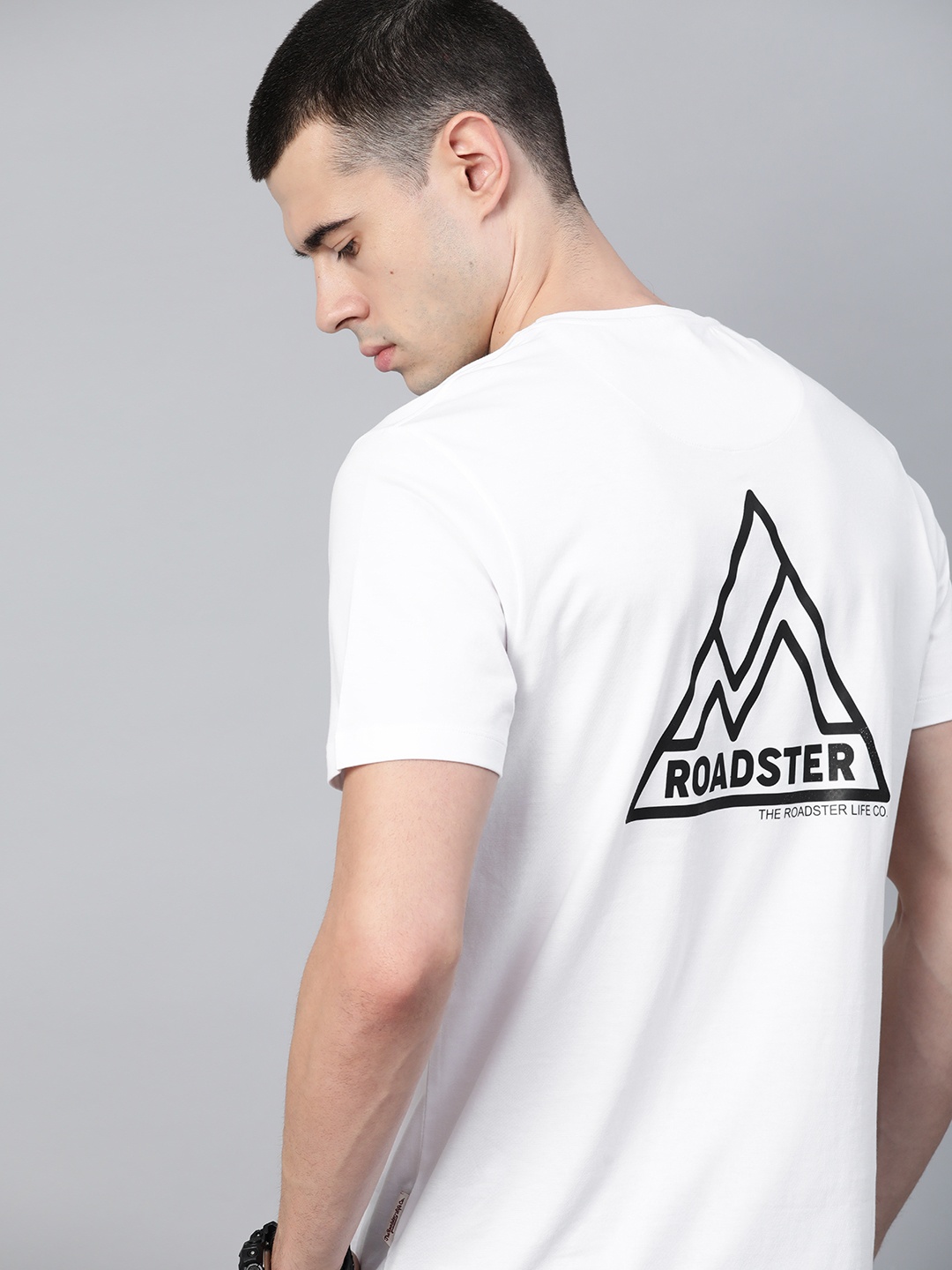 

Roadster Men White Printed Back Round Neck Pure Cotton T-shirt