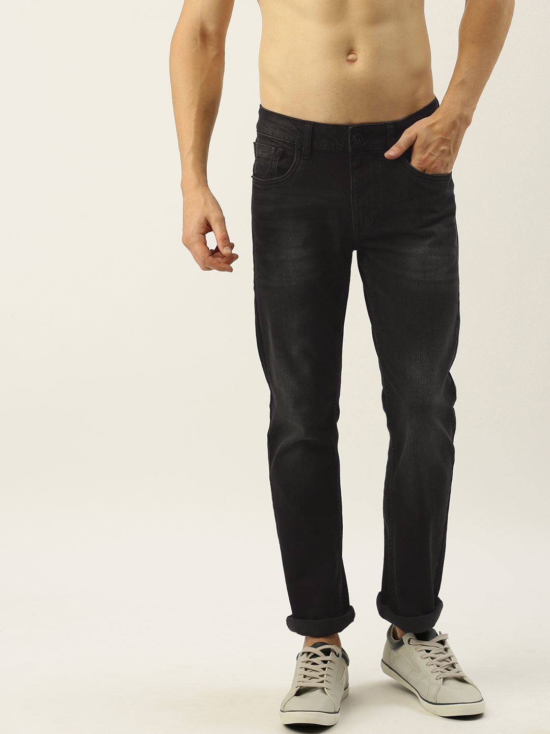 

Flying Machine Men Black Micheal Slim Tapered Fit Mid-Rise Clean Look Stretchable Jeans