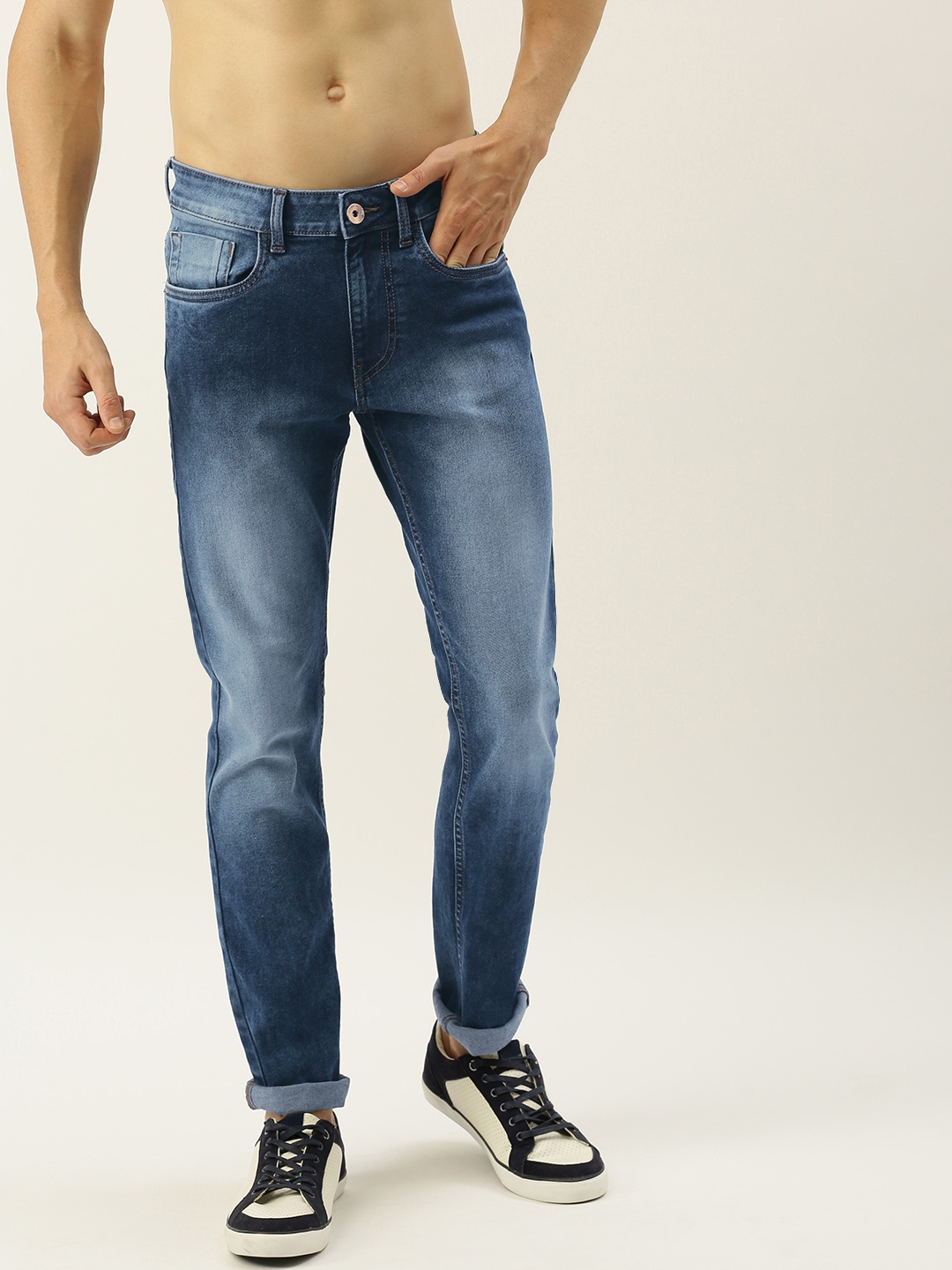 

Flying Machine Men Blue Michael Slim Tapered Fit Mid-Rise Clean Look Stretchable Jeans