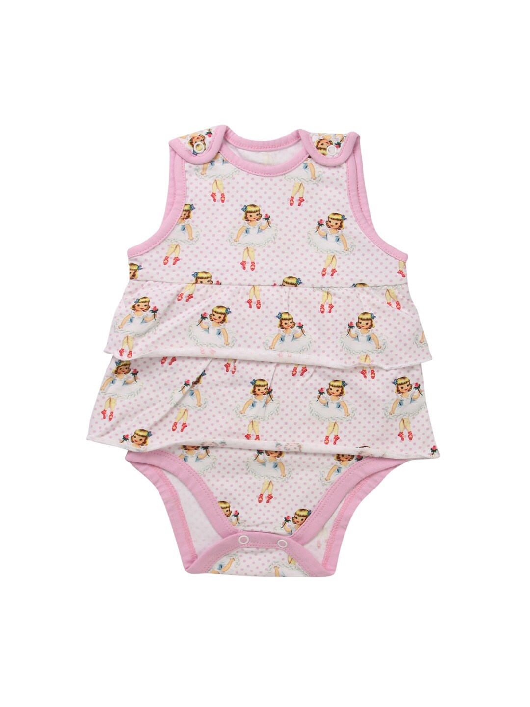 

Nino Bambino Infant Girls Pink & White Printed Organic Cotton Sustainable Bodysuit