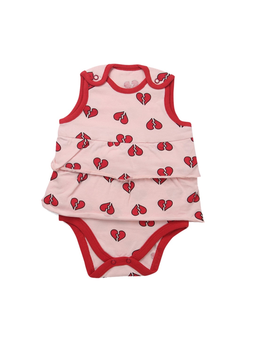 

Nino Bambino Infant Girls Red & Pink Printed Organic Cotton Sleeveless Onesie Frill Sustainable Bodysuit